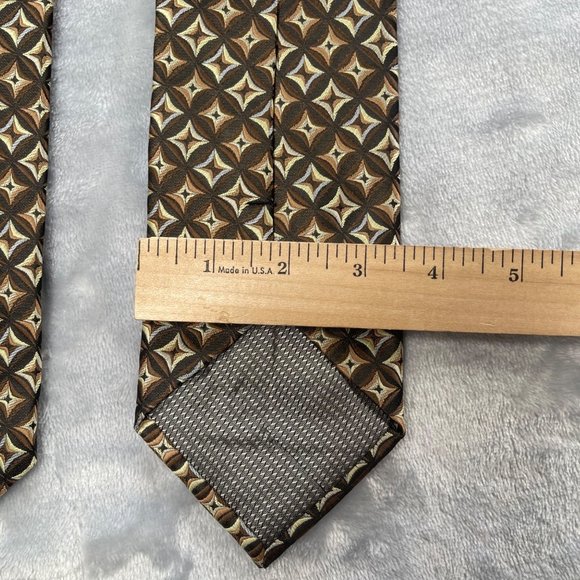 Stafford Mens Neck Tie Brown Geometric Print Woven Polyester - Picture 12 of 13